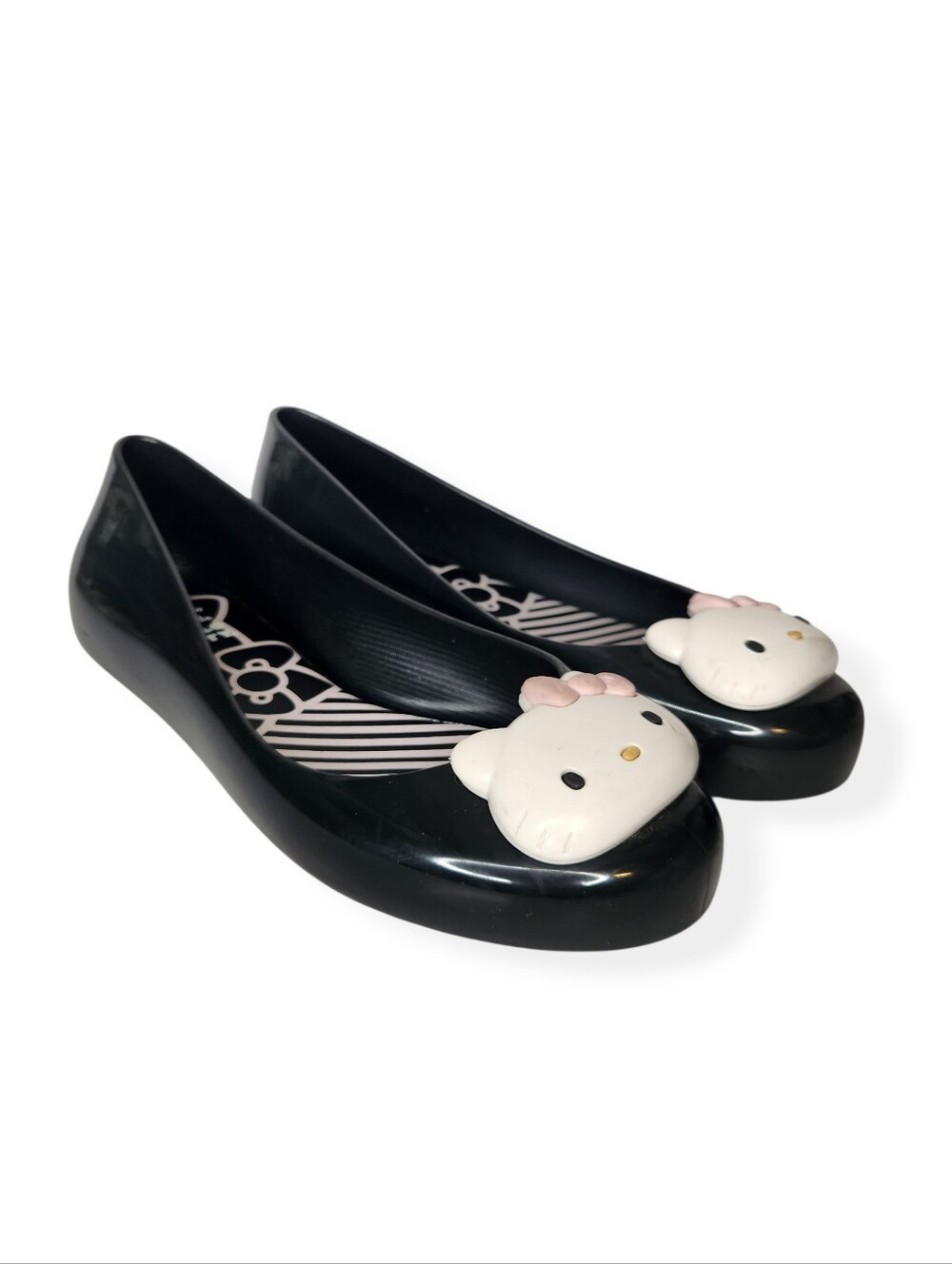 Melissa x Hello Kitty Bow Flats Black Jelly Shoes Ballet Flats Girls Size 4
